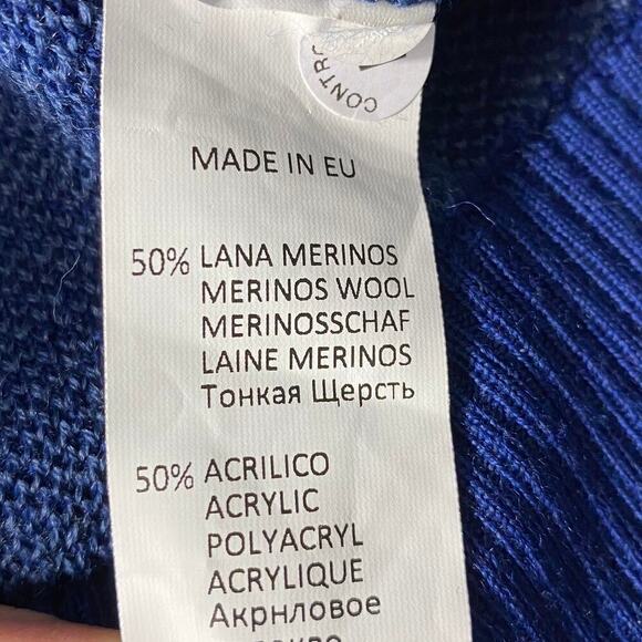 Codice V-Neck Merino Wool Blend V-neck Sweater Men L Royal Blue Preppy Luxury - Picture 6 of 10